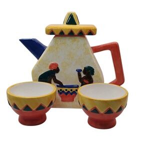 Avon Tea Set African‎ Hostess Teapot with Lid Two Cups Original Box Four Pieces